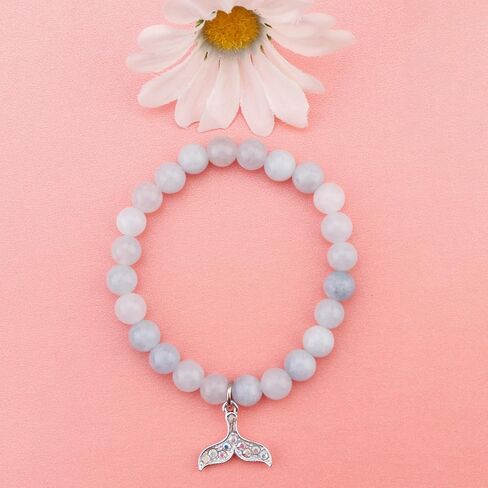 Mermaid Gifts for Women Girls Agate Beaded Mermaid Jewelry for Friendship Mermaid Lovers Mermaid Spirit Birthday Christmas Gifts with A Message (Blue) in Saudi Arabia