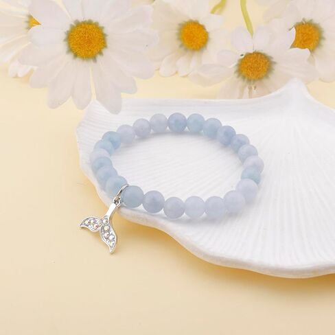 Mermaid Gifts for Women Girls Agate Beaded Mermaid Jewelry for Friendship Mermaid Lovers Mermaid Spirit Birthday Christmas Gifts with A Message (Blue) in Saudi Arabia