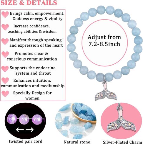 Mermaid Gifts for Women Girls Agate Beaded Mermaid Jewelry for Friendship Mermaid Lovers Mermaid Spirit Birthday Christmas Gifts with A Message (Blue) in Saudi Arabia