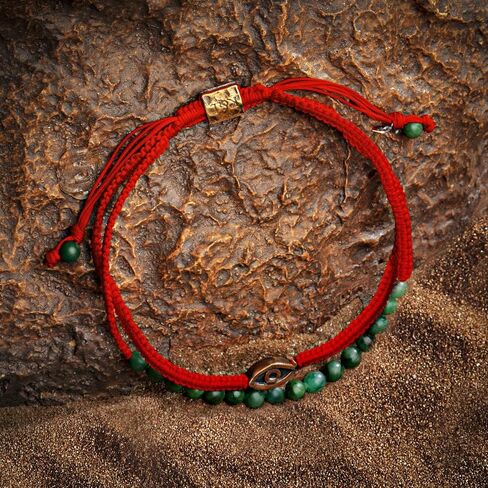 KARMA AND LUCK - Brave Gaze - Men's Real Matte Onyx/Jade Stone Bronze Brass Evil Eye Charm Red String Adjustable Drawstring Closure Bracelet Handmade with Love in Bali in Saudi Arabia