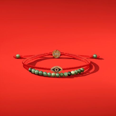 KARMA AND LUCK - Brave Gaze - Men's Real Matte Onyx/Jade Stone Bronze Brass Evil Eye Charm Red String Adjustable Drawstring Closure Bracelet Handmade with Love in Bali in Saudi Arabia