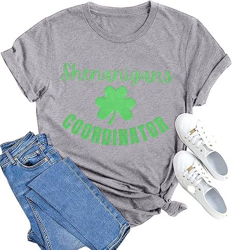 FYAPHION St Patricks Day Shirt Women Shenanigans Coordinator Shirts Shamrock Graphic Short Sleeve Tee Tops in Saudi Arabia