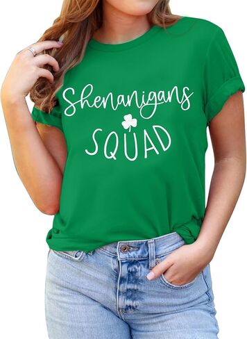 FYAPHION St Patricks Day Shirt Women Shenanigans Coordinator Shirts Shamrock Graphic Short Sleeve Tee Tops in Saudi Arabia