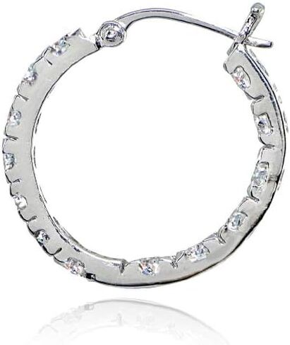 Sterling Silver Polished 3mm Inside Out Round AAA Cubic Zirconia Hoop Earrings, 20mm or 25mm in Saudi Arabia