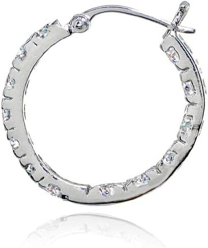 Sterling Silver Polished 3mm Inside Out Round AAA Cubic Zirconia Hoop Earrings, 20mm or 25mm in Saudi Arabia