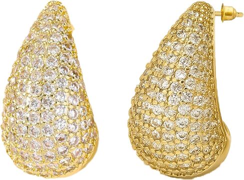 Gold Crystal Chunky Hoop Earrings - Sparkly Rhinestone Teardrop Design with 925 Sterling Silver Posts - Trendy Jewelry for Women and Girls, Perfect for Special Occasions in Saudi Arabia