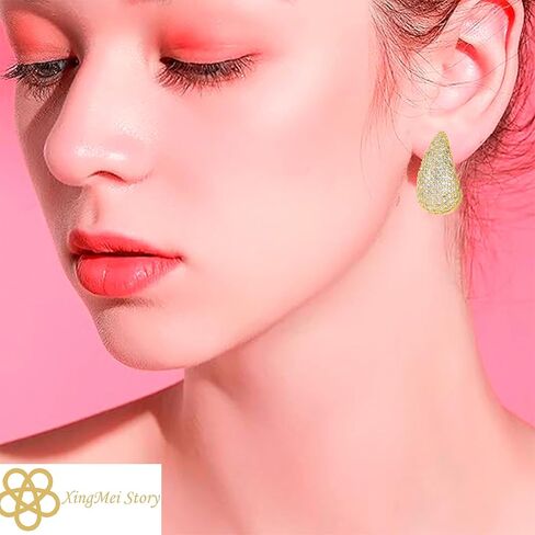 Gold Crystal Chunky Hoop Earrings - Sparkly Rhinestone Teardrop Design with 925 Sterling Silver Posts - Trendy Jewelry for Women and Girls, Perfect for Special Occasions in Saudi Arabia