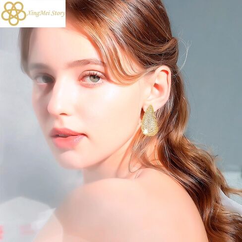 Gold Crystal Chunky Hoop Earrings - Sparkly Rhinestone Teardrop Design with 925 Sterling Silver Posts - Trendy Jewelry for Women and Girls, Perfect for Special Occasions in Saudi Arabia