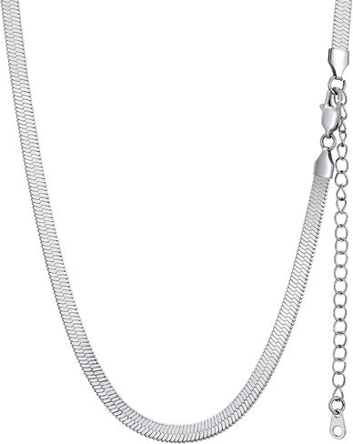 GOLDCHIC JEWELRY Flat Chain Necklace,Stainless Steel 3mm/5mm Snake Chain Herringbone Choker Necklaces for Women in Gold/Silver/Rose Gold,12/15/18 inches with 3.5 inch Extenders,Gift Box Included in Saudi Arabia