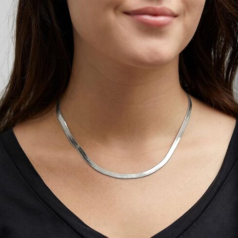 GOLDCHIC JEWELRY Flat Chain Necklace,Stainless Steel 3mm/5mm Snake Chain Herringbone Choker Necklaces for Women in Gold/Silver/Rose Gold,12/15/18 inches with 3.5 inch Extenders,Gift Box Included in Saudi Arabia