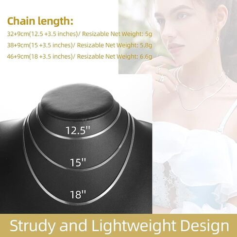 GOLDCHIC JEWELRY Flat Chain Necklace,Stainless Steel 3mm/5mm Snake Chain Herringbone Choker Necklaces for Women in Gold/Silver/Rose Gold,12/15/18 inches with 3.5 inch Extenders,Gift Box Included in Saudi Arabia