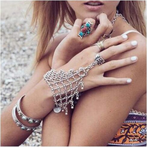 أوليا الفضة سوار خاتم الاصبع سلسلة اليد سوار مجوهرات هدية للنساء والفتيات in Kuwait