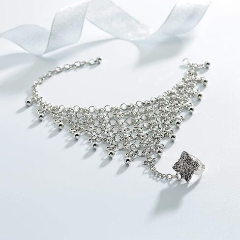 أوليا الفضة سوار خاتم الاصبع سلسلة اليد سوار مجوهرات هدية للنساء والفتيات in Kuwait