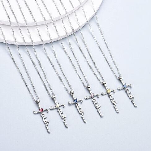 Silver Cross Necklace for Women Girls, Sterling Silver Chain Birthstone Faith Cross Pendant Necklaces Christmas Christian Religious Birthday Gifts for Her, with Gifts Box in Saudi Arabia