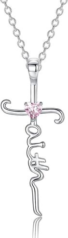 Silver Cross Necklace for Women Girls, Sterling Silver Chain Birthstone Faith Cross Pendant Necklaces Christmas Christian Religious Birthday Gifts for Her, with Gifts Box in Saudi Arabia