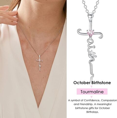 Silver Cross Necklace for Women Girls, Sterling Silver Chain Birthstone Faith Cross Pendant Necklaces Christmas Christian Religious Birthday Gifts for Her, with Gifts Box in Saudi Arabia
