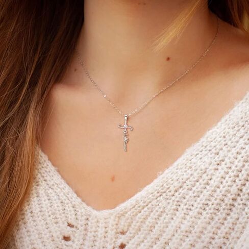 Silver Cross Necklace for Women Girls, Sterling Silver Chain Birthstone Faith Cross Pendant Necklaces Christmas Christian Religious Birthday Gifts for Her, with Gifts Box in Saudi Arabia