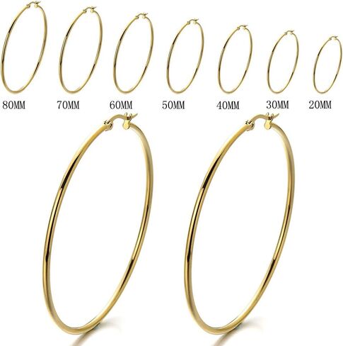 Pair Stainless Steel Large Plain Circle Huggie Hinged Hoop Earrings for Women in Saudi Arabia