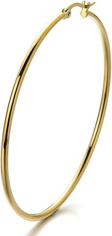 Pair Stainless Steel Large Plain Circle Huggie Hinged Hoop Earrings for Women in Saudi Arabia