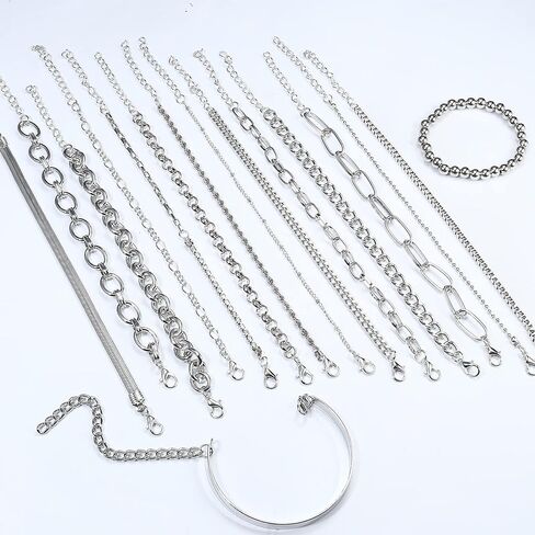 مجموعة أساور سلسلة ذهبية وفضية 16 قطعة من Sanfenly للنساء، مطلية بالذهب عيار 14 قيراط، أساور سلسلة كابل كوبية مكتنزة مطرزة بطبقات قابلة للتعديل، أساور مجوهرات قابلة للتكديس in Kuwait