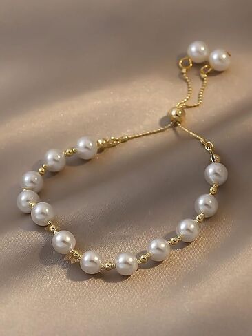 GORGLITTER Women's Gold Pearl Bracelet Beaded Link Bracelet in Saudi Arabia