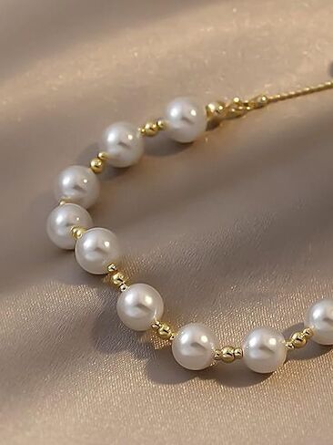 GORGLITTER Women's Gold Pearl Bracelet Beaded Link Bracelet in Saudi Arabia