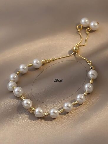GORGLITTER Women's Gold Pearl Bracelet Beaded Link Bracelet in Saudi Arabia