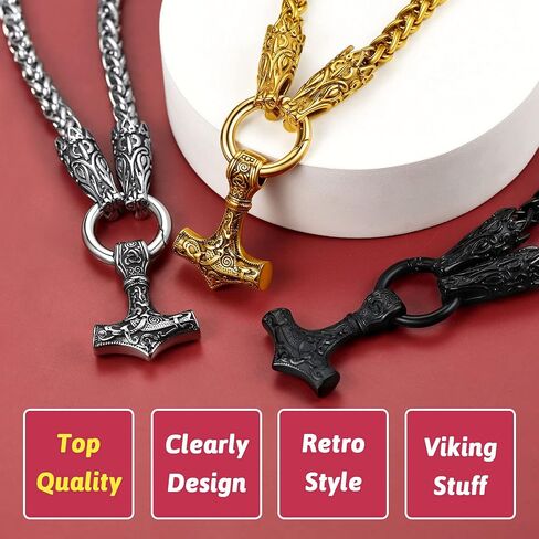 FaithHeart Men Punk Norse Viking Necklace Chunky Necklace, Stainless Steel Mjolnir/Celtic Knot Wolf Head Chain Pendant Amulet Jewelry Gift Packaging in Kuwait