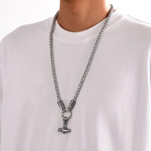 FaithHeart Men Punk Norse Viking Necklace Chunky Necklace, Stainless Steel Mjolnir/Celtic Knot Wolf Head Chain Pendant Amulet Jewelry Gift Packaging in Kuwait