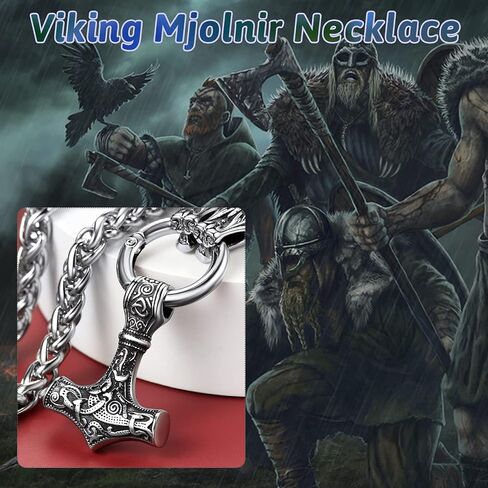 FaithHeart Men Punk Norse Viking Necklace Chunky Necklace, Stainless Steel Mjolnir/Celtic Knot Wolf Head Chain Pendant Amulet Jewelry Gift Packaging in Kuwait