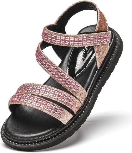 DADAWEN صنادل رياضية صيفية للفتيات من حجر الراين اللامعة مفتوحة عند الأصابع (طفل صغير/طفل صغير/طفل كبير) in Kuwait