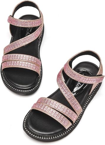 DADAWEN صنادل رياضية صيفية للفتيات من حجر الراين اللامعة مفتوحة عند الأصابع (طفل صغير/طفل صغير/طفل كبير) in Kuwait