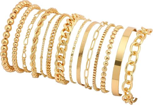 FINZOR 14Pcs Gold Chain Bracelet Sets for Women Dainty Link Paperclip Bracelets Stake Adjustable Layered Link Bracelet Jewelry in Kuwait