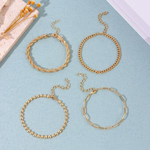 FINZOR 14Pcs Gold Chain Bracelet Sets for Women Dainty Link Paperclip Bracelets Stake Adjustable Layered Link Bracelet Jewelry in Kuwait