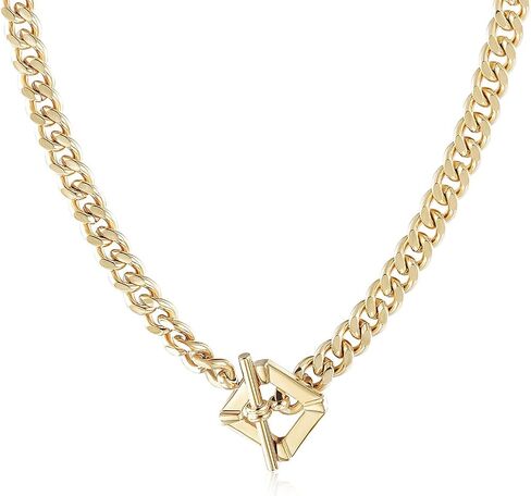 ويستيك سوار ذهبي مربع بمشبك ربط كوبي عريض للنساء من الستانلس ستيل مع تعليقة سلسلة وقلادة مكتنزة in Kuwait