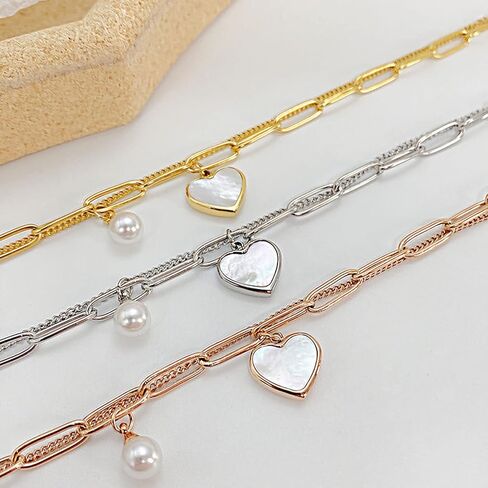 Dainty Gold Layered Bracelets for Women Beaded Bracelets Cute Heart Link Chain 14K Gold plated Charms Bangle Bracelet for Girls Hand Jewelry in Kuwait