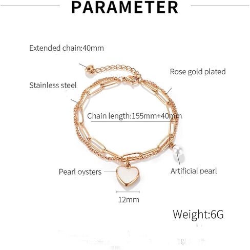 Dainty Gold Layered Bracelets for Women Beaded Bracelets Cute Heart Link Chain 14K Gold plated Charms Bangle Bracelet for Girls Hand Jewelry in Kuwait