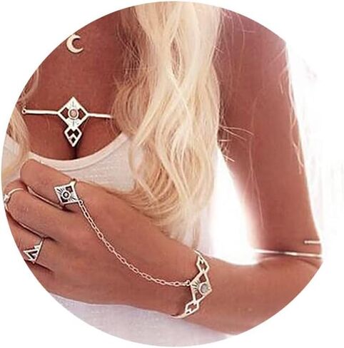 اولبي سوار خاتم اصبع كريستالي بتصميم بوهو من الفضة، سوار يد قابل للتخصيص للاستخدام اليومي، مجوهرات للجسم للنساء والفتيات المراهقات in Kuwait