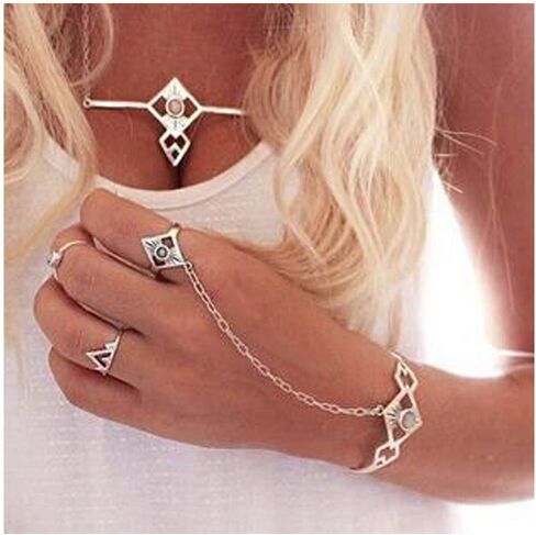 اولبي سوار خاتم اصبع كريستالي بتصميم بوهو من الفضة، سوار يد قابل للتخصيص للاستخدام اليومي، مجوهرات للجسم للنساء والفتيات المراهقات in Kuwait