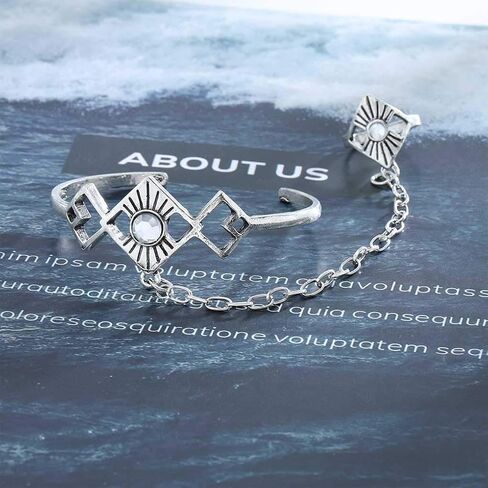 اولبي سوار خاتم اصبع كريستالي بتصميم بوهو من الفضة، سوار يد قابل للتخصيص للاستخدام اليومي، مجوهرات للجسم للنساء والفتيات المراهقات in Kuwait