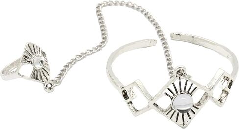 اولبي سوار خاتم اصبع كريستالي بتصميم بوهو من الفضة، سوار يد قابل للتخصيص للاستخدام اليومي، مجوهرات للجسم للنساء والفتيات المراهقات in Kuwait