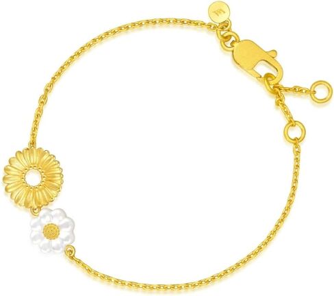 CHOW SANG SANG 999 24K Solid Gold Mother of Pearl Daisy Bracelet for Women 93268B | 7", (18 CM), 7 inch, Metal, not known in Saudi Arabia