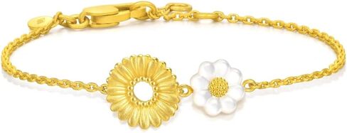 CHOW SANG SANG 999 24K Solid Gold Mother of Pearl Daisy Bracelet for Women 93268B | 7", (18 CM), 7 inch, Metal, not known in Saudi Arabia