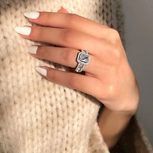 925 Sterling Silver Shiny Full Diamond Ring Cubic Zirconia Cocktail Rings CZ Diamond Ring Eternity Engagement Wedding Band Ring for Women in Saudi Arabia