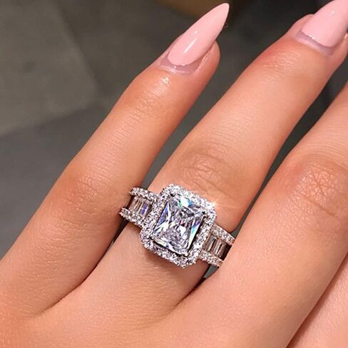 925 Sterling Silver Shiny Full Diamond Ring Cubic Zirconia Cocktail Rings CZ Diamond Ring Eternity Engagement Wedding Band Ring for Women in Saudi Arabia
