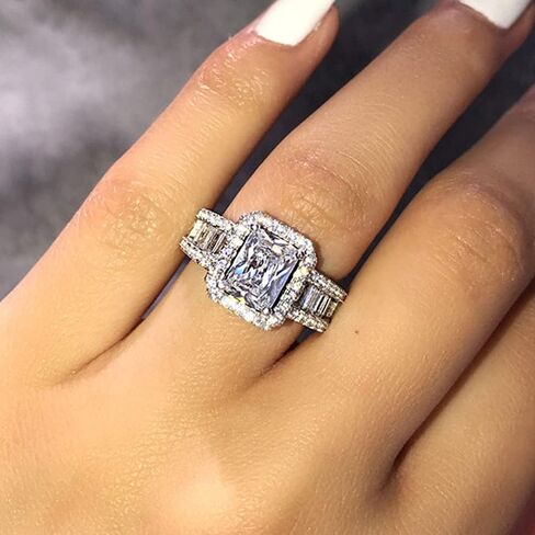 925 Sterling Silver Shiny Full Diamond Ring Cubic Zirconia Cocktail Rings CZ Diamond Ring Eternity Engagement Wedding Band Ring for Women in Saudi Arabia