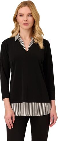 Adrianna Papell Women's Print 3/4 Sleeve Open V-Neck Knit Twofer in Saudi Arabia