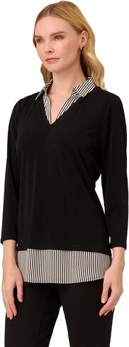 Adrianna Papell Women's Print 3/4 Sleeve Open V-Neck Knit Twofer in Saudi Arabia
