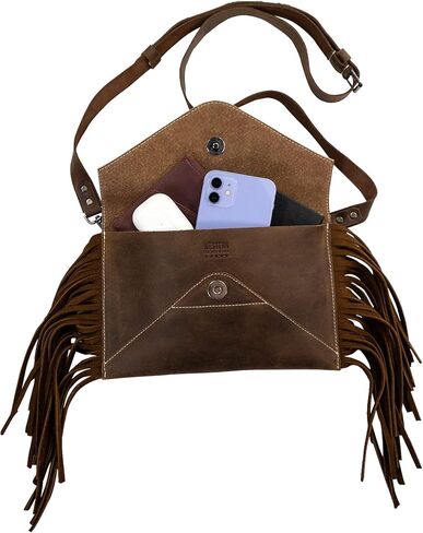 Western Leather Works, Cowboy Crossbody Bag Handmade from Full Grain Leather - Multipurpose Storage for Cellphone, Make Up & Wallets - Furry in Kuwait