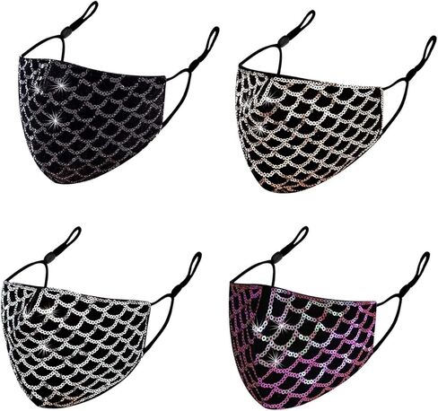 4 PCS Women Washable Face Bandanas Glitter Sparkle Mermaid Sequins Mask in Saudi Arabia